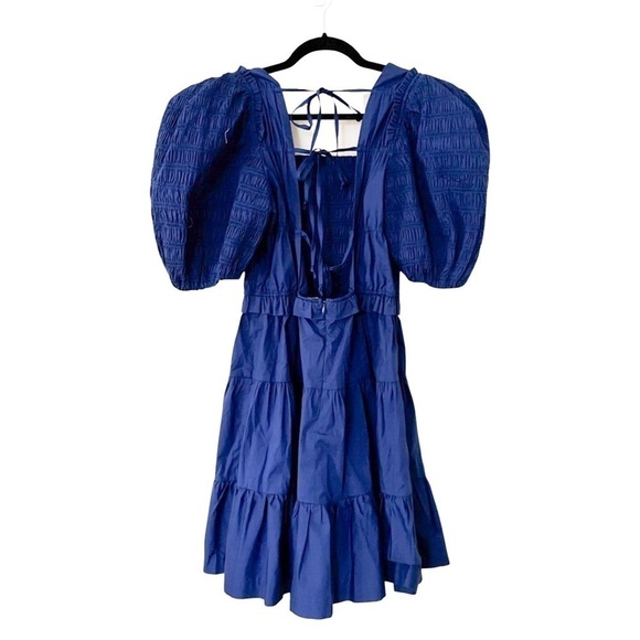 NWT SEA NEW YORK Babydoll Tiered Puff Sleeve Mini Dress Cobalt Blue Sz S - Picture 2 of 7